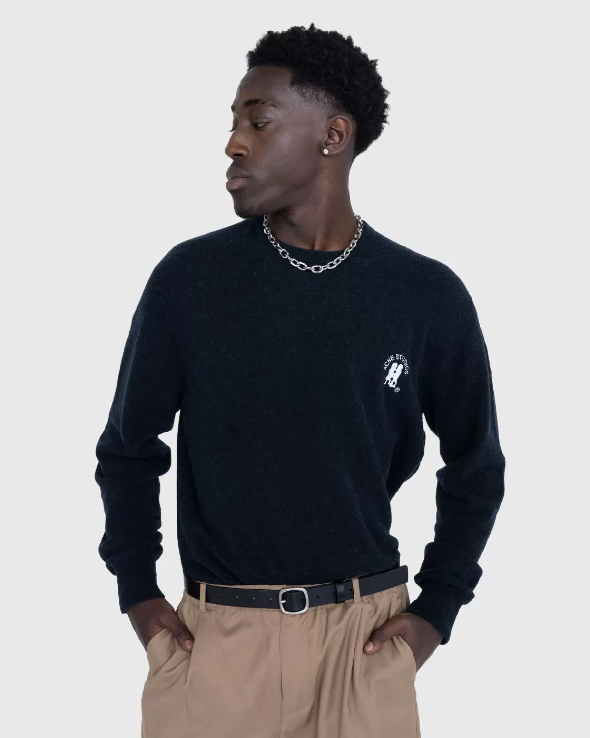 Gebreide Kleding^Acne Studios Geborduurd Logo Ronde Hals Donker Marineblauw Gemeleerd