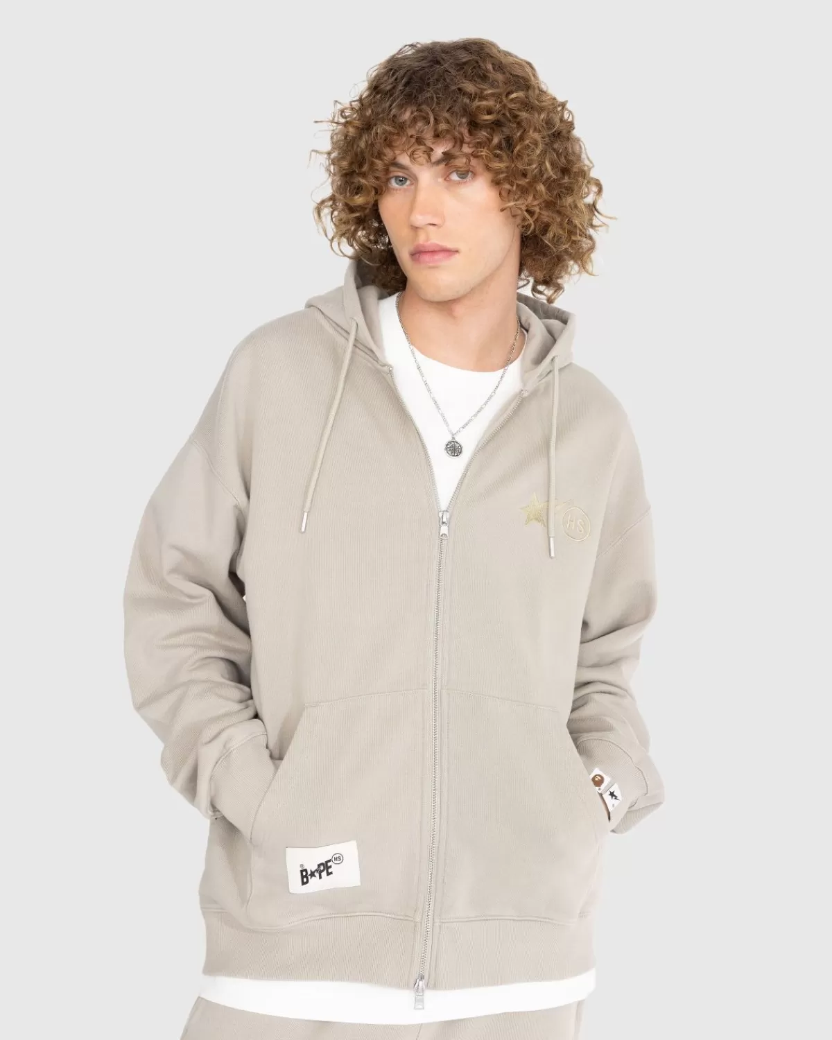 BAPE X Highsnobiety - Zware Gewassen Hoodie Met Rits Beige Fashion