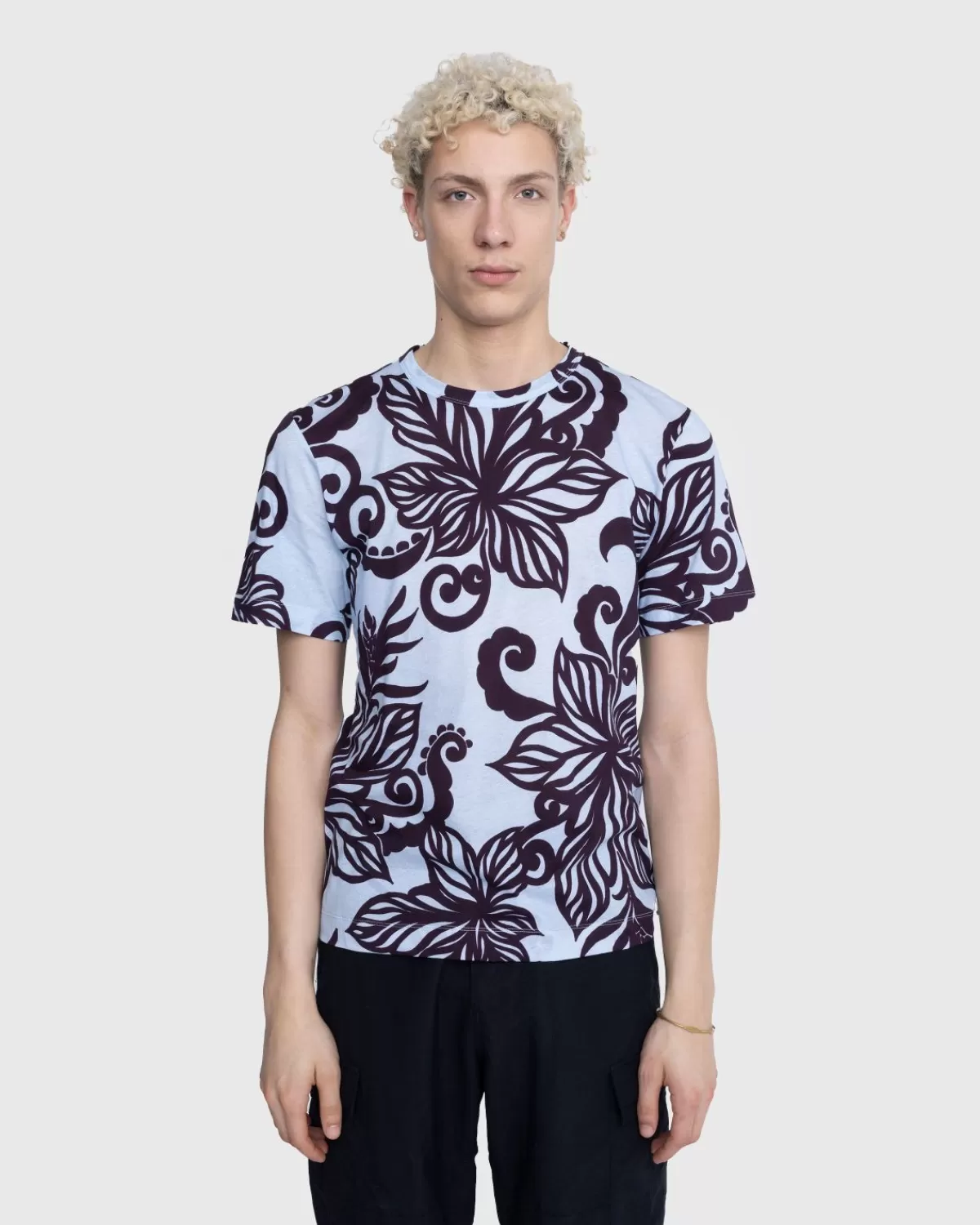 Dries van Noten Habba Leaves T-Shirt Lichtblauw Best