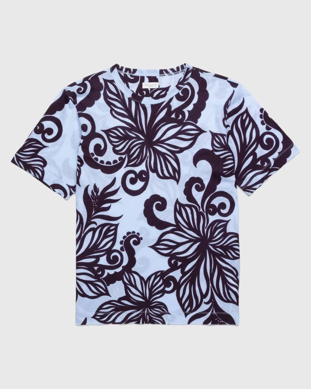 Dries van Noten Habba Leaves T-Shirt Lichtblauw Best