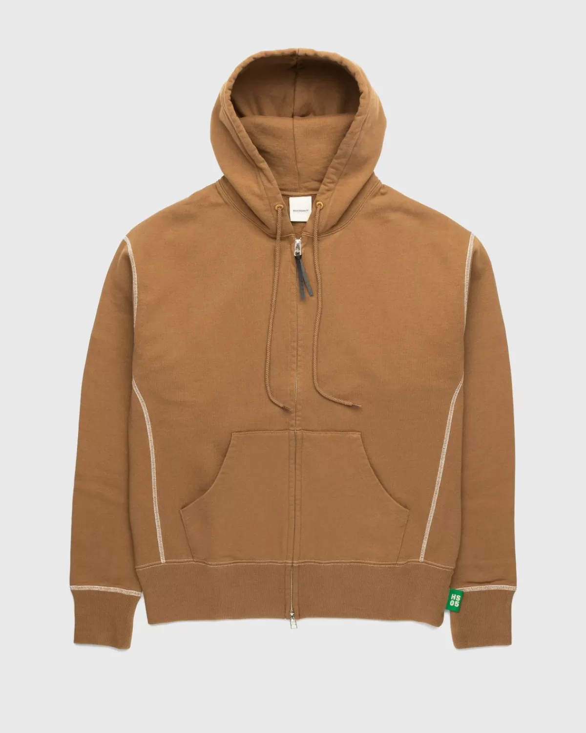 Highsnobiety Fleece Hoodie Met Contrasterende Stiksels En Rits Bruin Fashion