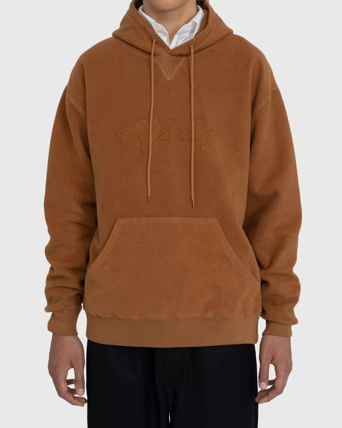 Highsnobiety Scriptlogo Omgekeerde Fleece Hoodie Bruin Cheap