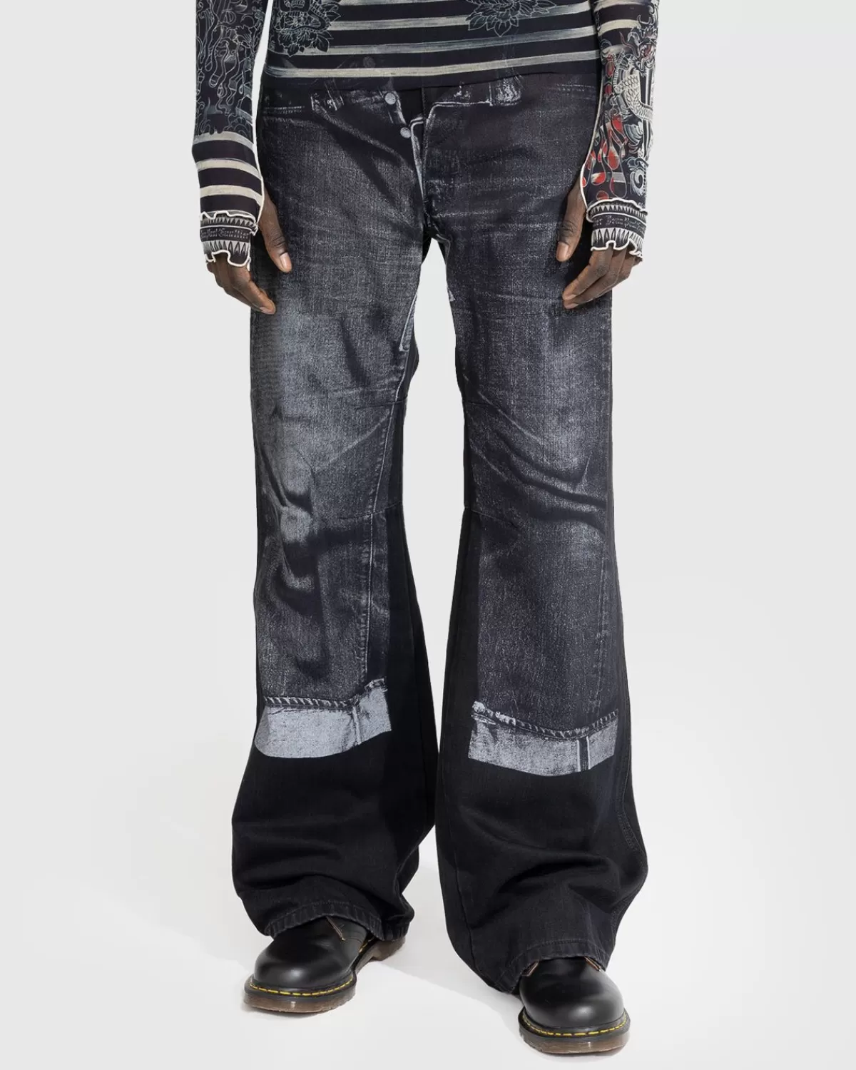 Broek^Jean Paul Gaultier Denim Trompe L'Oeil Jeans Zwart/Grijs