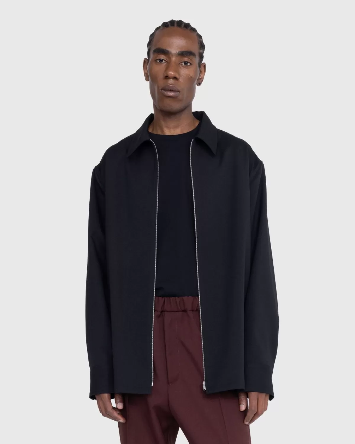 Overhemden^Jil Sander Wollen Plastron Overhemd Zwart