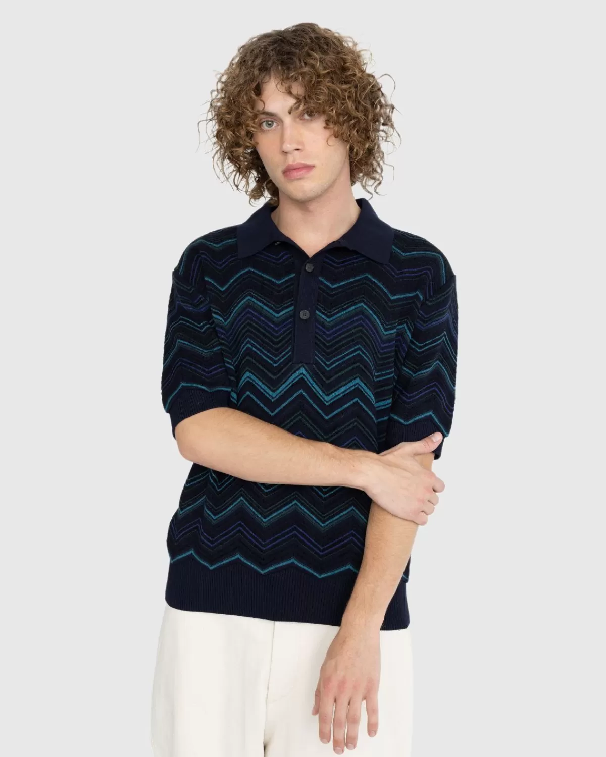 Overhemden^Missoni Zigzag Poloshirt Blauw/Groen/Kolen