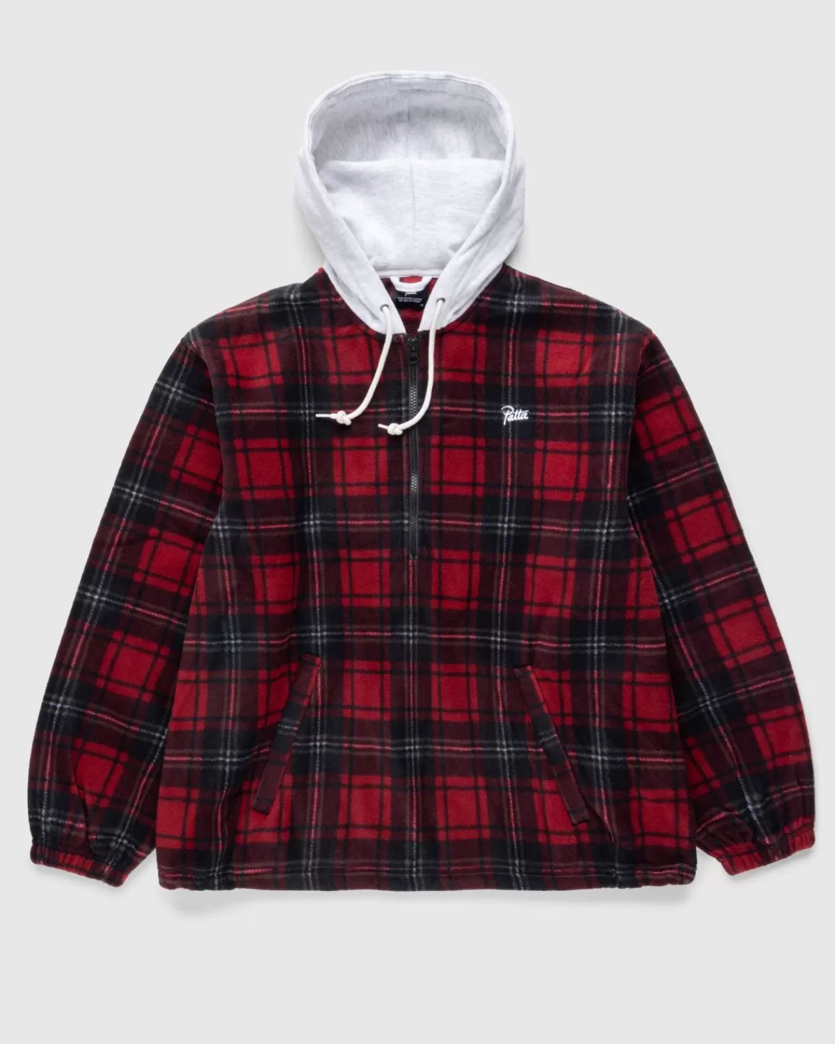 Overhemden^Patta Tartan Fleece Overshirt Met Capuchon Biking Red