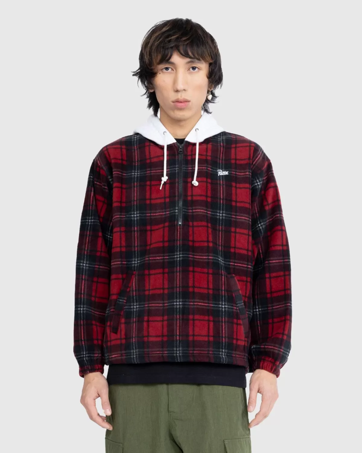 Overhemden^Patta Tartan Fleece Overshirt Met Capuchon Biking Red