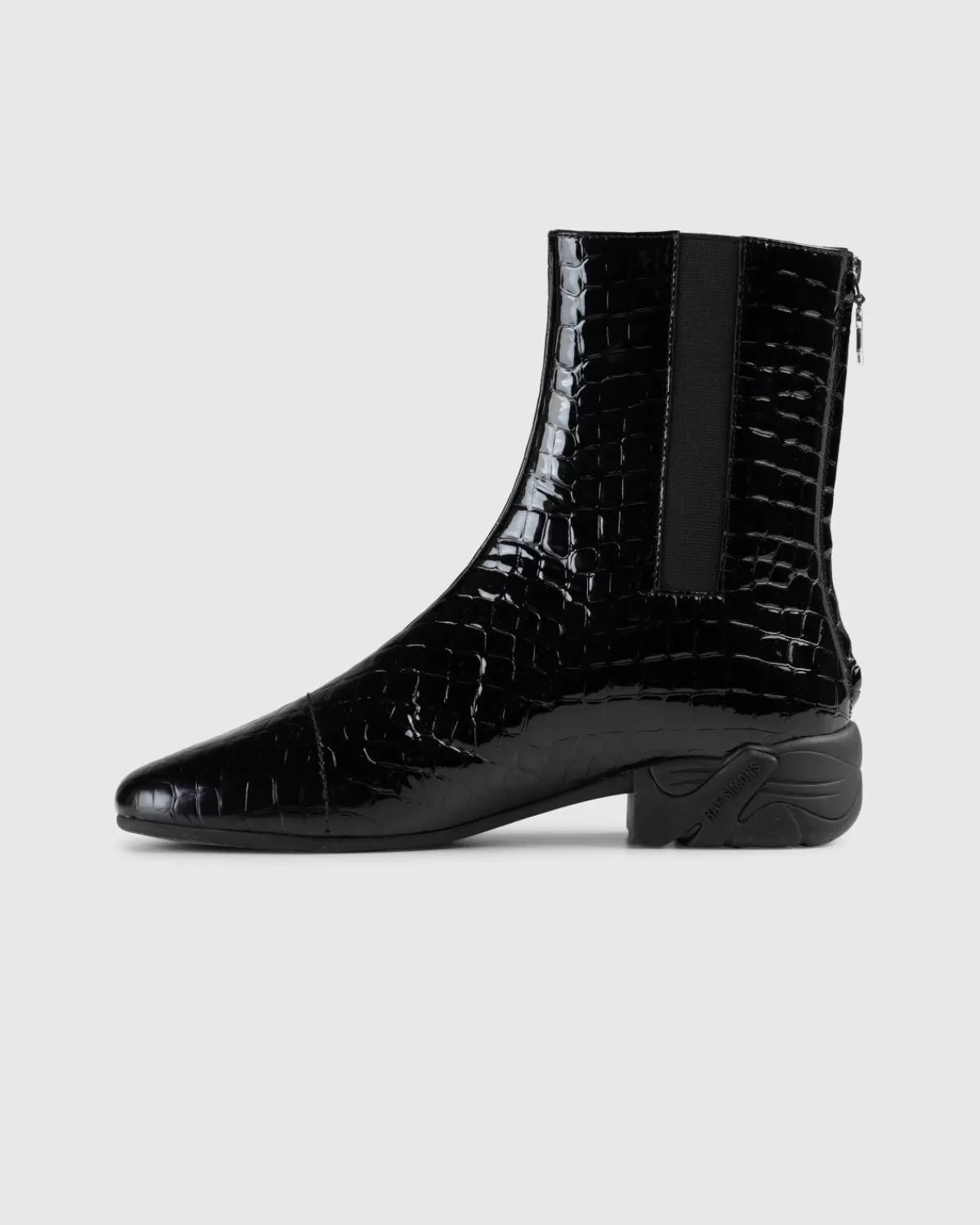 Raf Simons Solaris Hoge Leren Laars Zwart Croc Clearance