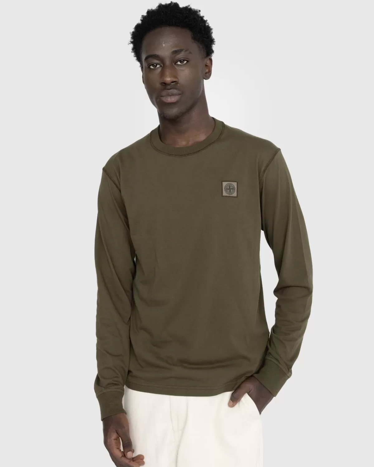 Stone Island Fissato T-Shirt Met Lange Mouwen Olijf Sale