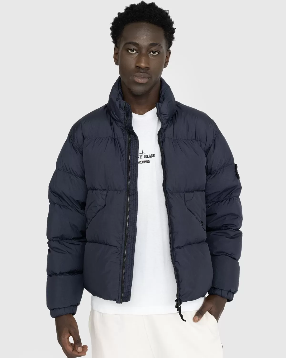 Bovenkleding^Stone Island Garmentgeverfd Gerecycled Nylon Donsjack, Marineblauw