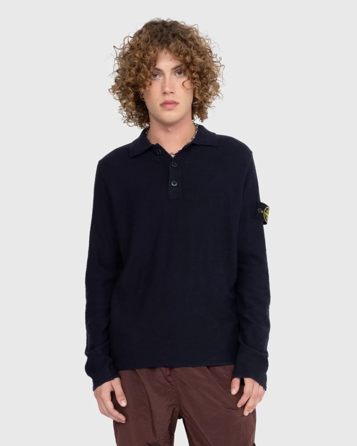 Gebreide Kleding^Stone Island Gebreid Poloshirt Met Lange Mouwen Marineblauw