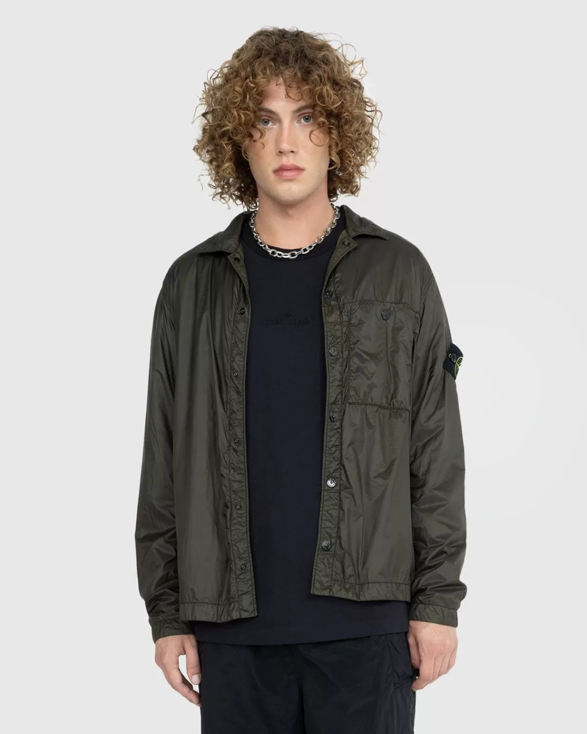 Overhemden^Stone Island Gecoat Nylon Overshirt Olijfgroen