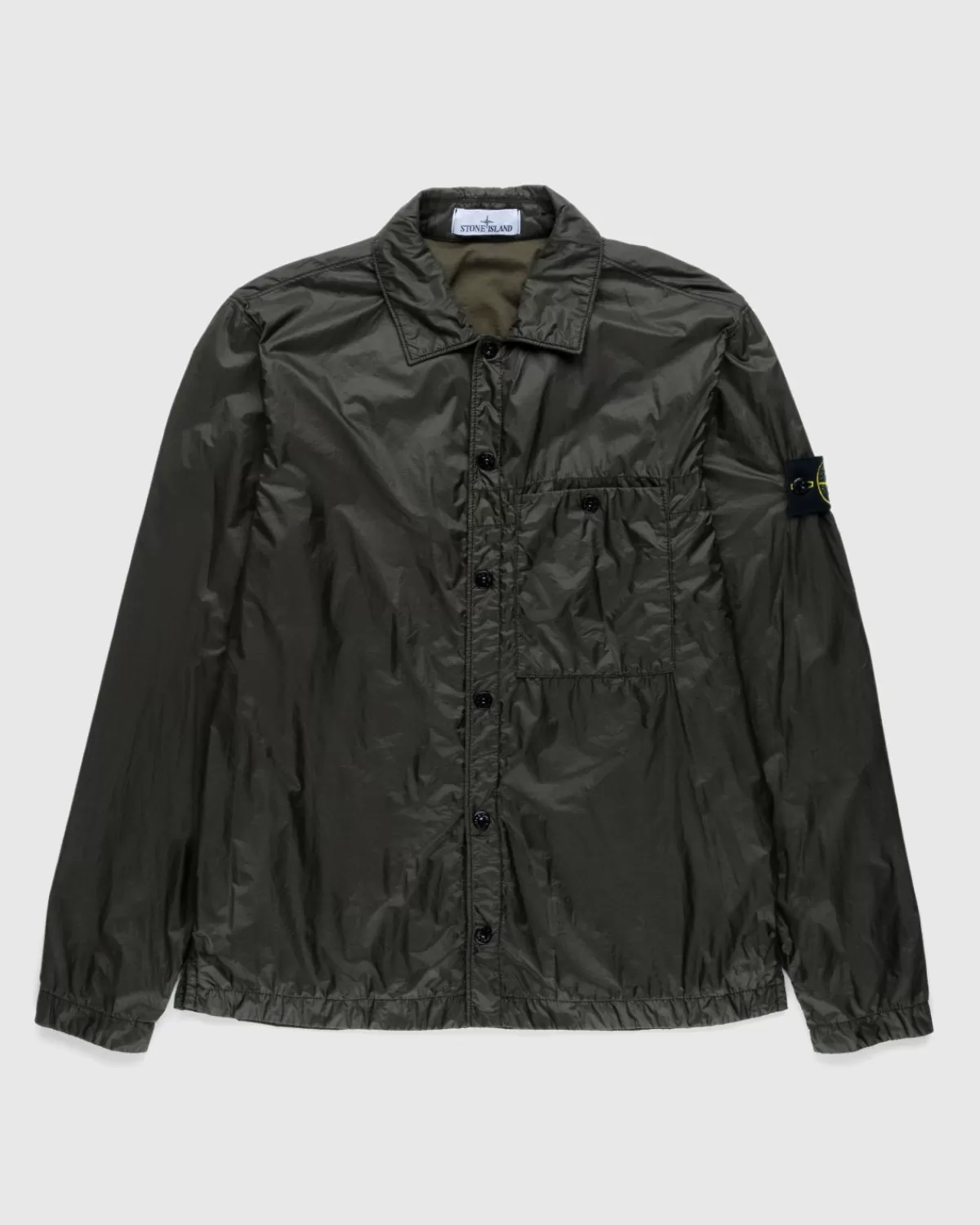 Overhemden^Stone Island Gecoat Nylon Overshirt Olijfgroen