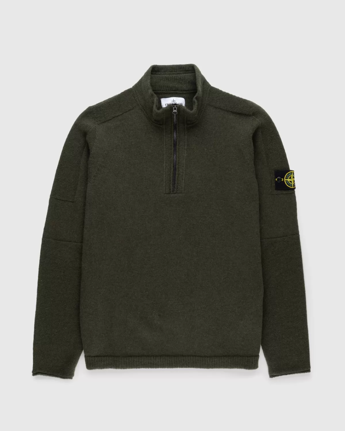 Gebreide Kleding^Stone Island Lamswollen Halve Rits Gebreid Olijfgroen