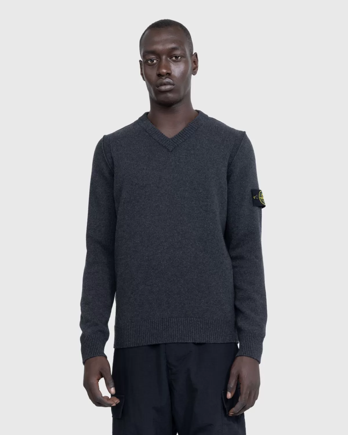 Gebreide Kleding^Stone Island V-Hals Trui Gemeleerd Houtskool