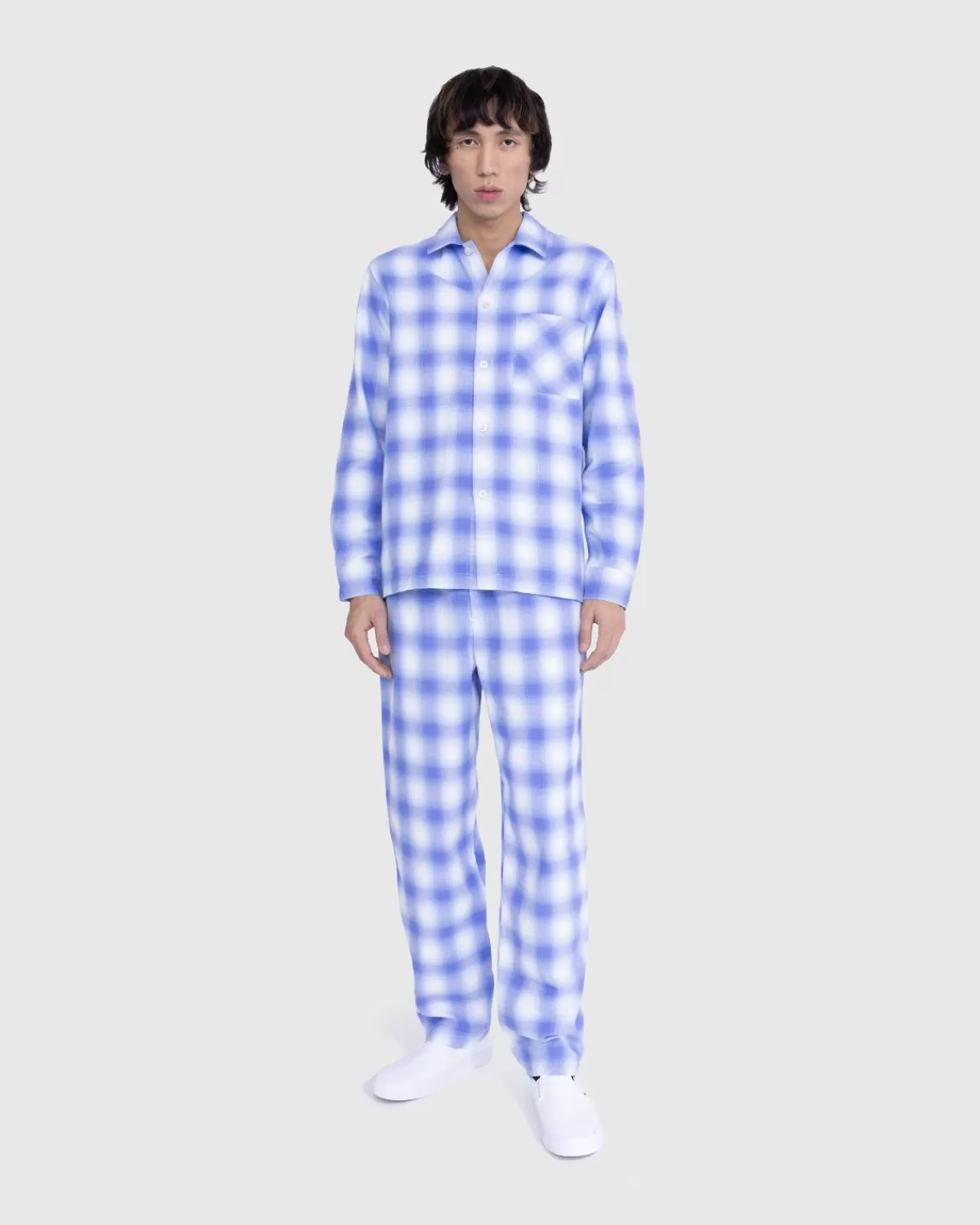 Loungekleding^Tekla Flanellen Pyjamabroek Lichtblauw Geruit