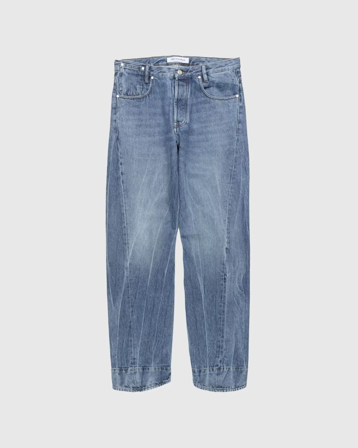 Broek^Trussardi Vijf Zakken Gedraaide, Taps Toelopende Jeans, Blauw Stijf